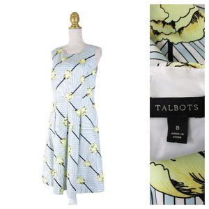 Talbots Yellow Blue Striped A Line Fit Flare Sleeveless Dress 8